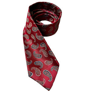Chanel Paris Men’s Tie Necktie Red Navy Paisley 100% Silk Wide Italy Classic 57"